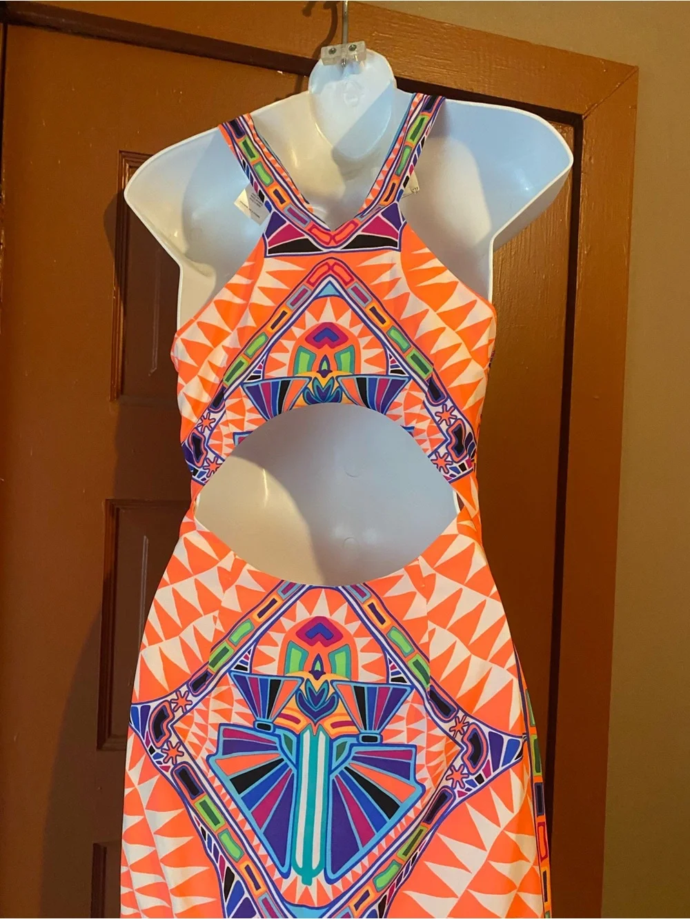 Mara Hoffman Coral and Blue Geometric Halter Maxi Dress